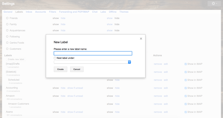 Creating Labels in Gmail