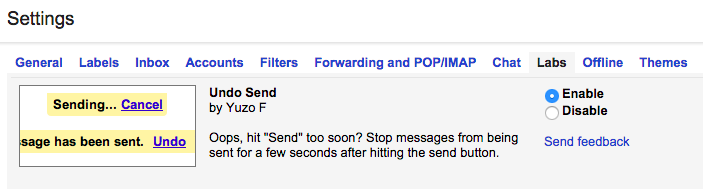 Gmail Undo Send Lab